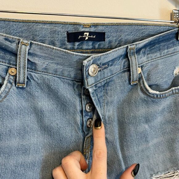 7 For All Mankind 7FAMK Light Wash Destroyed Button Fly Jeans - Picture 5 of 6